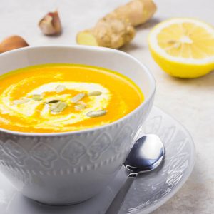 pumpkin-soup Pumpkin, ginger, turmeric soup